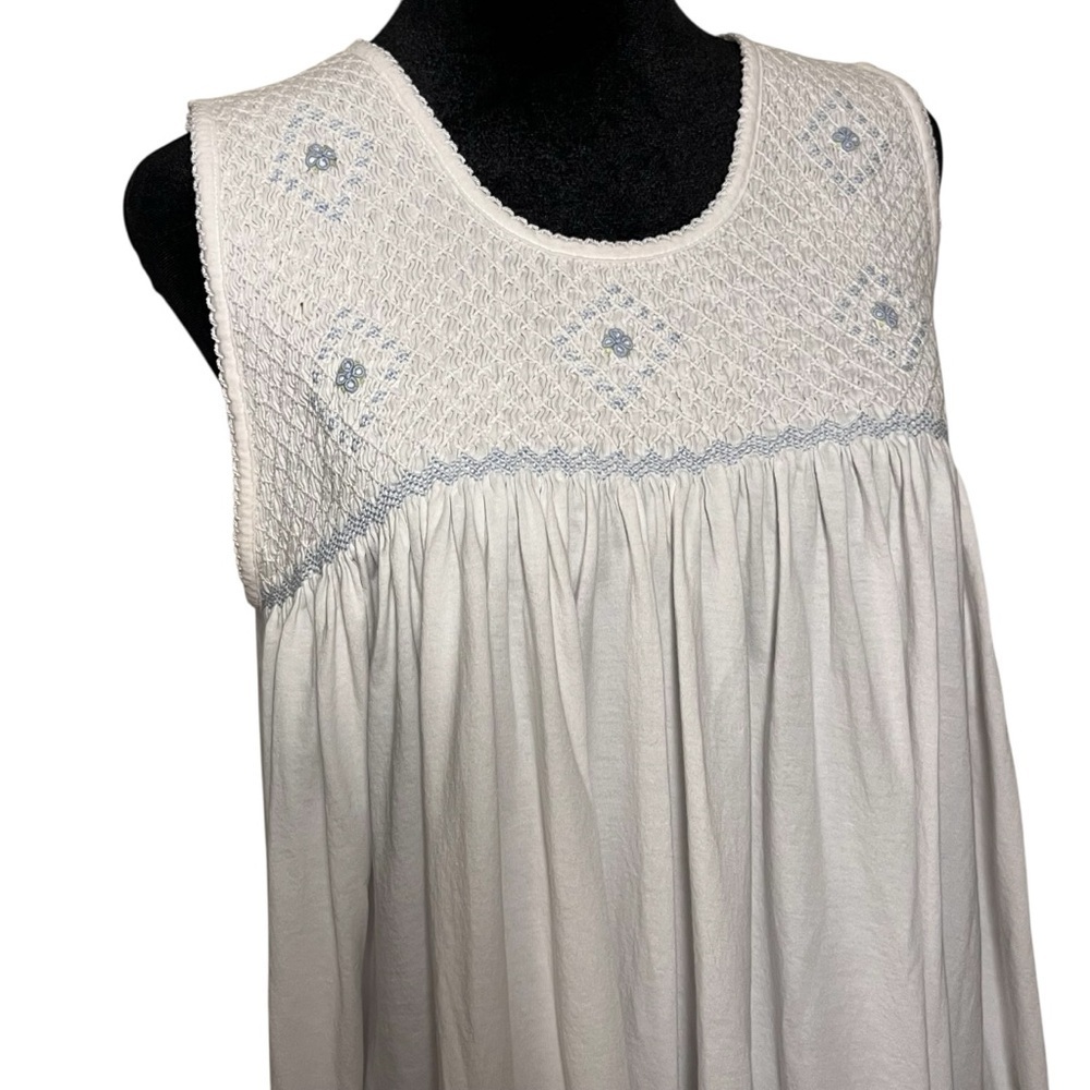 Schweitzer Linen Smocked Pima Cotton Cottagecore Nightgown – White, Size M - Picture 4 of 7